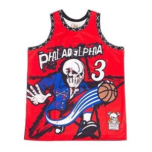 Unisex NWT BRAND X Philadelphia 76ers Allen Iverson Jersey in Red, Size Medium